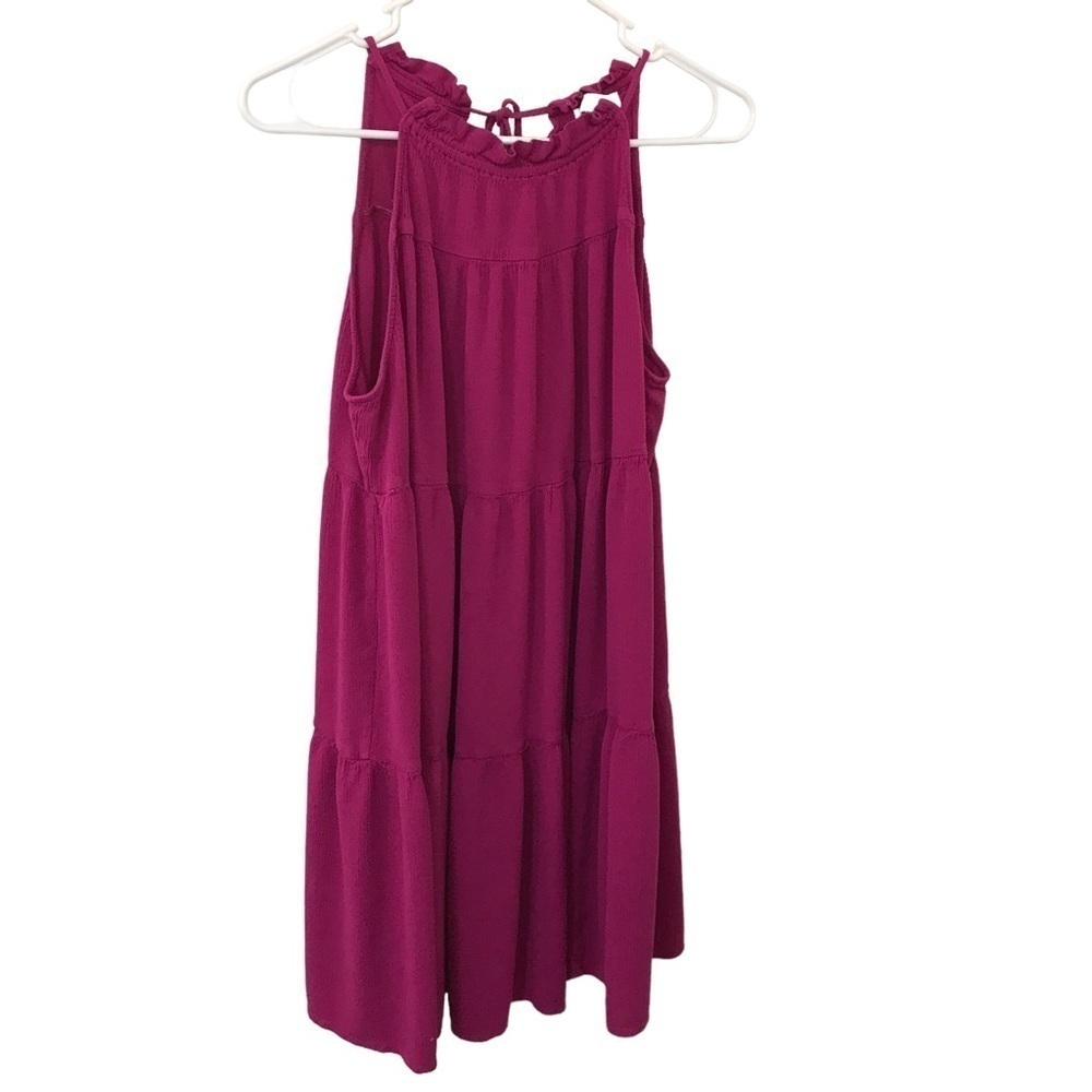 Chelsea28 fuschia pink sleeveless ruffle neck flowy mini dress size M